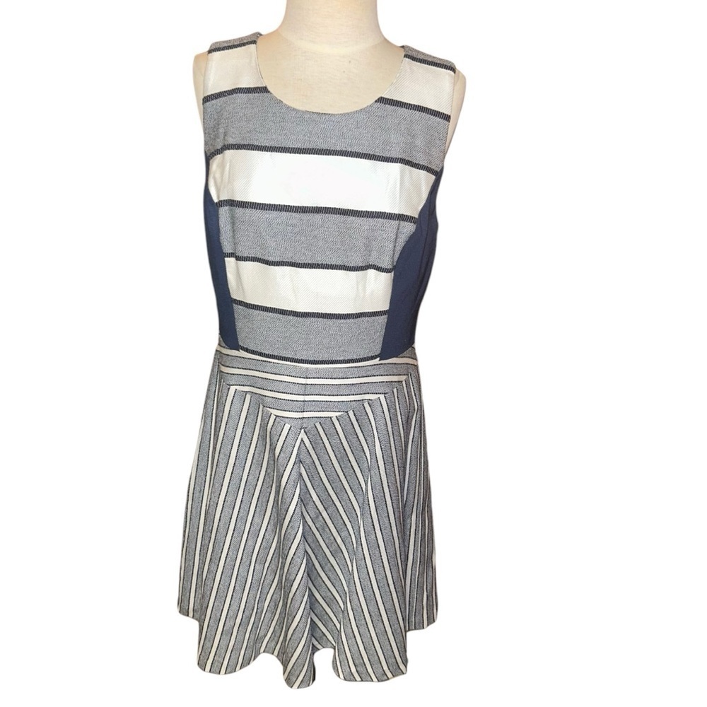 NYDJ Not Your daughter jeans Stacy Stripe Fit & Flare Dress Navy/white size 10